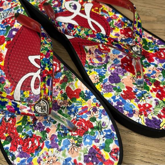 Brighton Posies Love Platform Sandals Floral Wedge Flip Flops Women’s Size 9 - Picture 4 of 6